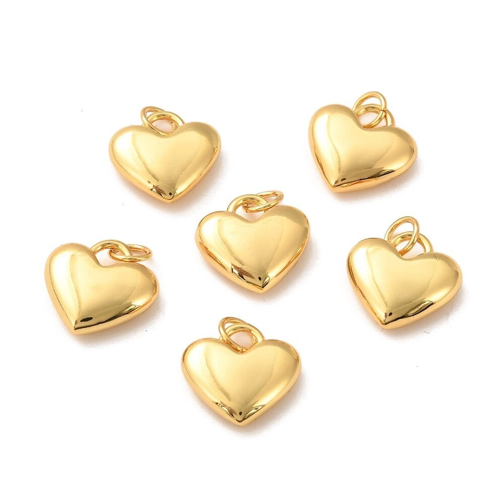 9064 10pcs 18k Real Gold Plated 3D Heart Charms Valentine Love Mini Brass